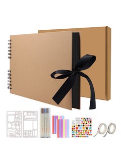 HomarKet Scrapbook Photo Album with Beige Page 12x8 Inch,White Cover (40 Sheets, 80 pages) With 6 Pcs Markers Paints Pens and 8 Pcs Stickers  - Image 1