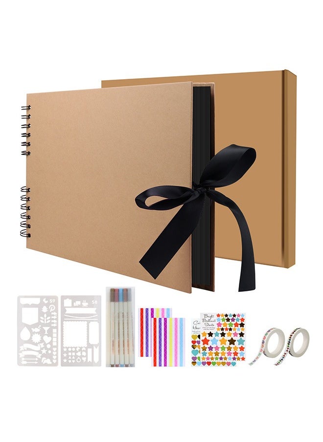 HomarKet Scrapbook Photo Album with Beige Page 12x8 Inch,White Cover (40 Sheets, 80 pages) With 6 Pcs Markers Paints Pens and 8 Pcs Stickers  - Image 1