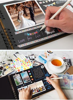 HomarKet Scrapbook Photo Album with Beige Page 12x8 Inch,White Cover (40 Sheets, 80 pages) With 6 Pcs Markers Paints Pens and 8 Pcs Stickers  - Image 2