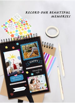 HomarKet Scrapbook Photo Album with Beige Page 12x8 Inch,White Cover (40 Sheets, 80 pages) With 6 Pcs Markers Paints Pens and 8 Pcs Stickers  - Image 3