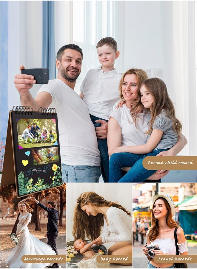 HomarKet Scrapbook Photo Album with Beige Page 12x8 Inch,White Cover (40 Sheets, 80 pages) With 6 Pcs Markers Paints Pens and 8 Pcs Stickers  - Image 5
