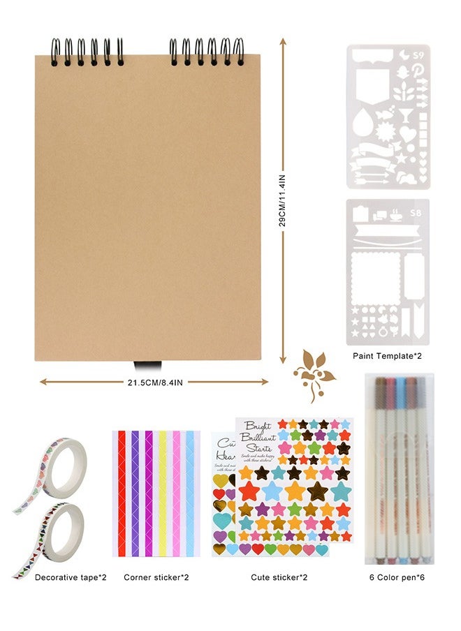 HomarKet Scrapbook Photo Album with Beige Page 12x8 Inch,White Cover (40 Sheets, 80 pages) With 6 Pcs Markers Paints Pens and 8 Pcs Stickers  - Image 4