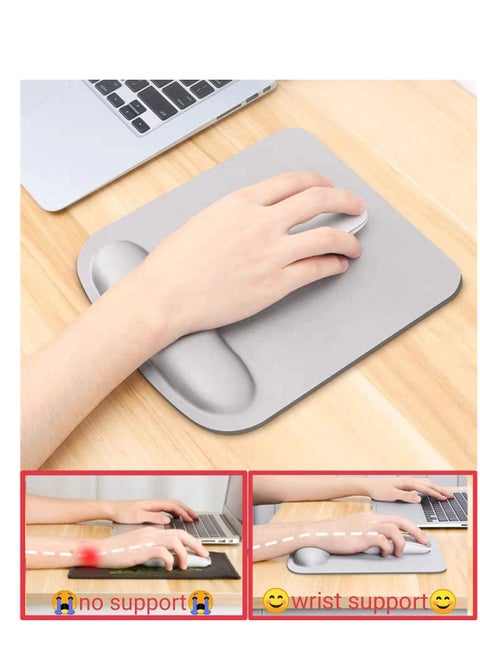 Ergonomic Mouse Pad,Office Mouse Pad，High Elasticity Mouse Pad，with Wrist Support,with Non slip Base，for Relieving Wrist Pain，for Computer, Laptop, Office ，Home(Grey)