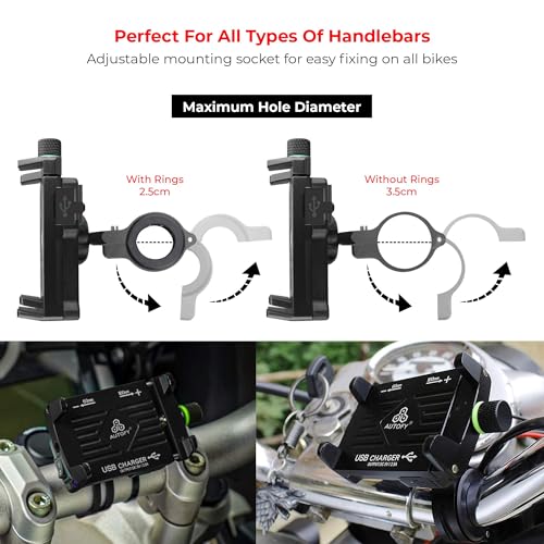 Autofy NEO Aluminium Bike Mobile Holder with USB Charger, Waterproof Phone Mount Cradle for All Bikes & Scooters, Universal Fit, 1-Year Warranty (Black) - Image 5