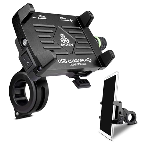 Autofy NEO Aluminium Bike Mobile Holder with USB Charger, Waterproof Phone Mount Cradle for All Bikes & Scooters, Universal Fit, 1-Year Warranty (Black) - Image 1