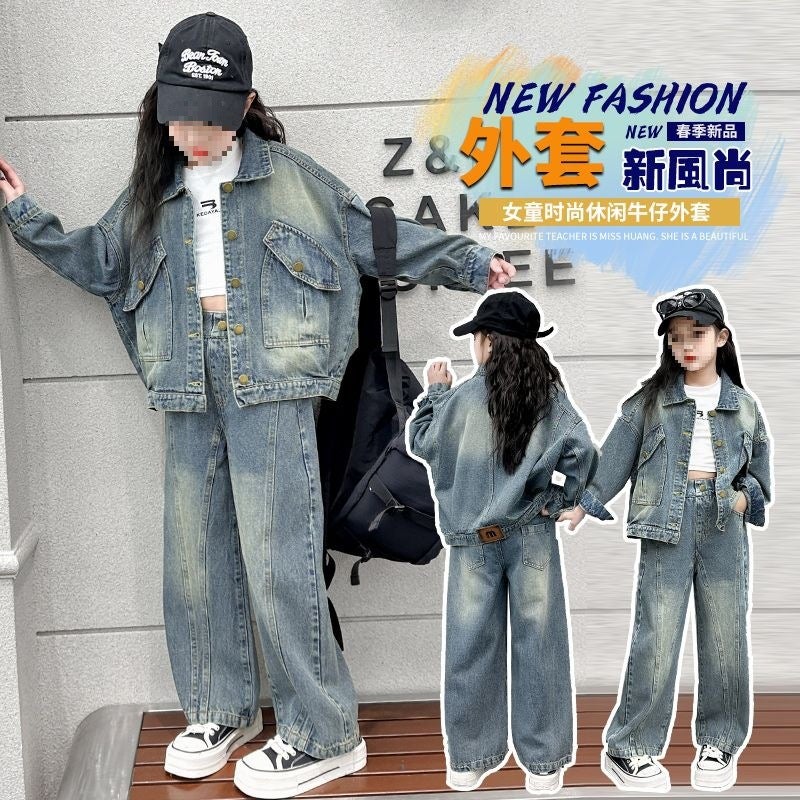 Girl'S Big Boy'S Spring Denim Coat Girl'S Retro Korean Style Big Boy'S Fashionable Cardigan Top - Image 2