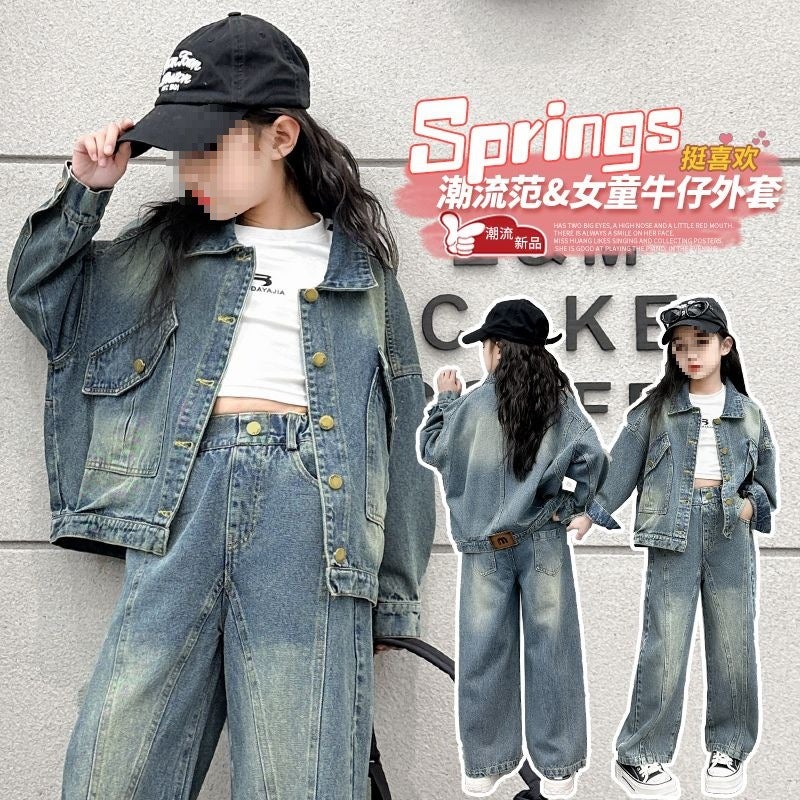 Girl'S Big Boy'S Spring Denim Coat Girl'S Retro Korean Style Big Boy'S Fashionable Cardigan Top - Image 5
