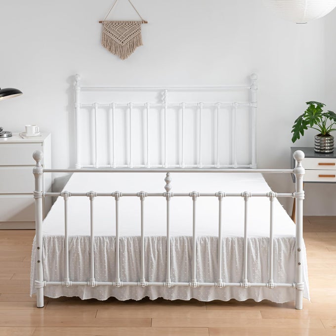 TUFTED DOT BED SKIRT FULL SIZE RUFFLED BED SKIRT WITH SPLIT CORNERS 14 INCH DROP DUST RUFFLE BED SKIRTS WITH PLATFORM WHITE