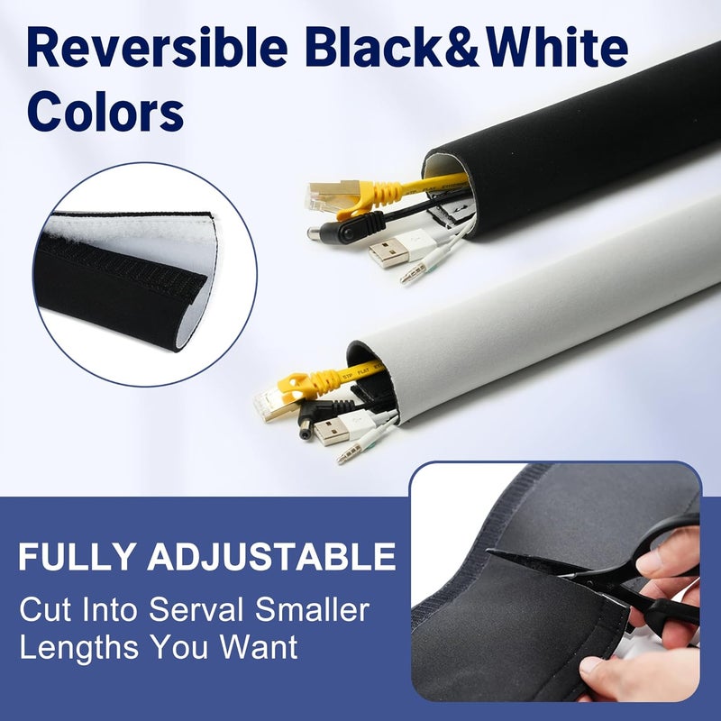 CableGeeker Cable Management Sleeve 10ft (120 inch) - 1.5 inch, Hook-and-Loop Cuttable Neoprene Cord Organizer, Split Wire Reversible Cord Protector for TV USB PC Ethernet Cable Hider Protect Pets Kids - Image 5
