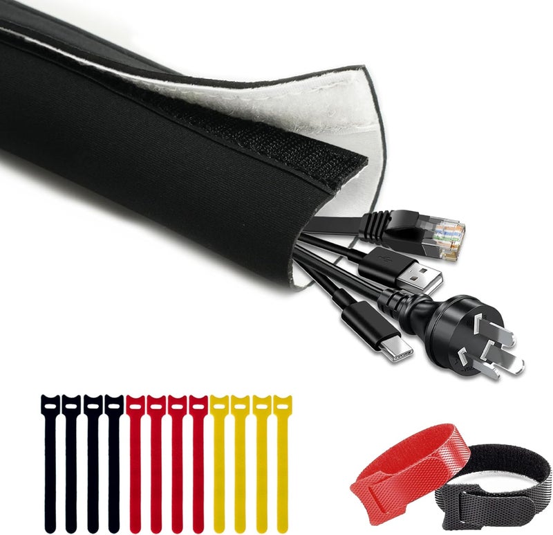 CableGeeker Cable Management Sleeve 10ft (120 inch) - 1.5 inch, Hook-and-Loop Cuttable Neoprene Cord Organizer, Split Wire Reversible Cord Protector for TV USB PC Ethernet Cable Hider Protect Pets Kids - Image 1