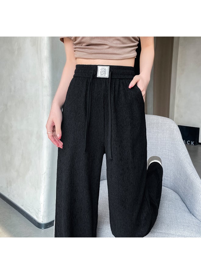 [2428] Folded Wide Leg Pants Women's Fall/winter High Waist Fleece-lined Loose Hip Covering Slimming Straight Plus Size Casual Pants