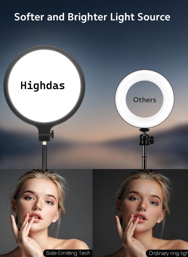 Highdas 10.5'' Full Screen Ring Light With Stand for Zoom Meetings, 360° Rotate Zoom Lighting for Computer Video Conference Light Desk Light,LED Lighting with Phone Holder for Live Streaming, Video Call - Image 3