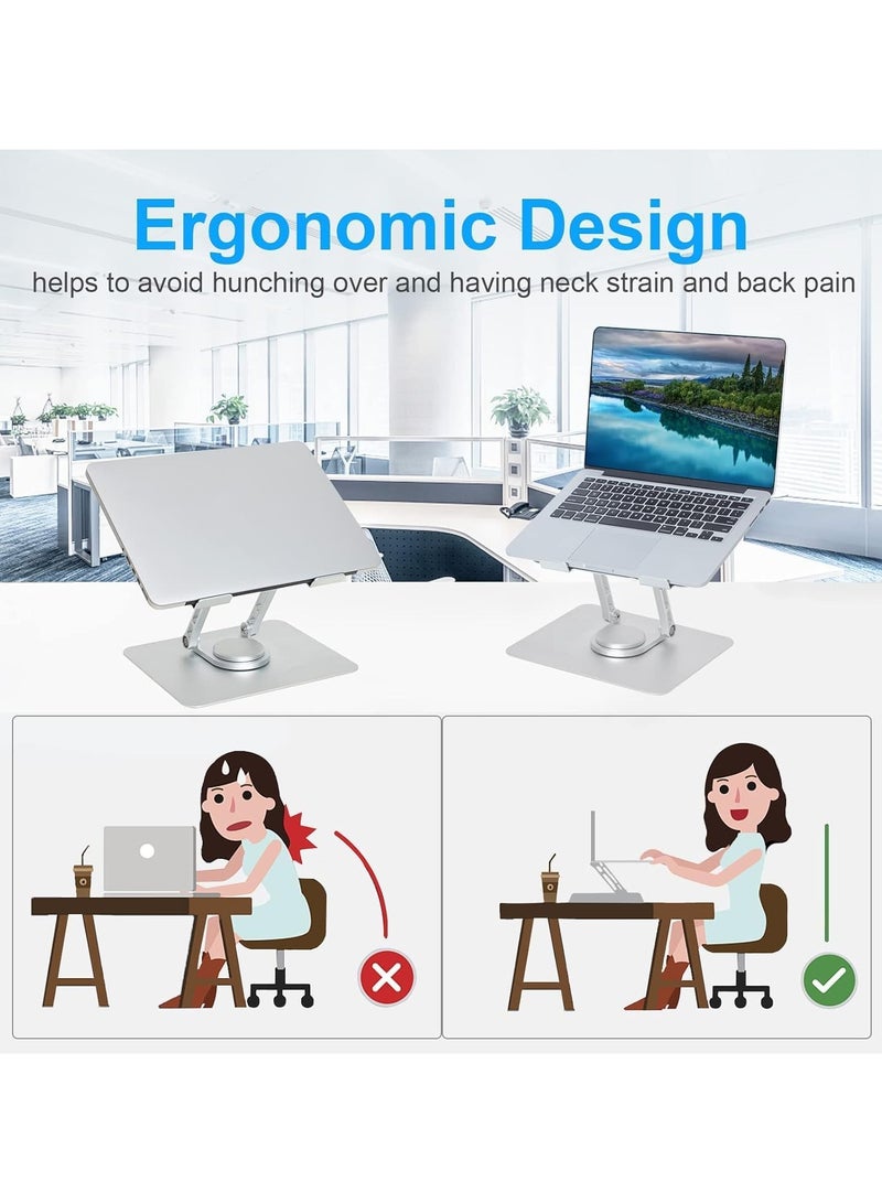 360° Rotating Foldable Laptop Stand for Desk - Portable Height Adjustable Aluminum Alloy Cooling Laptop Riser compatible with Ipad Macbook Air Dell Asus Hp Lenovo and More 10 to 17 Inch Notebook - Image 3