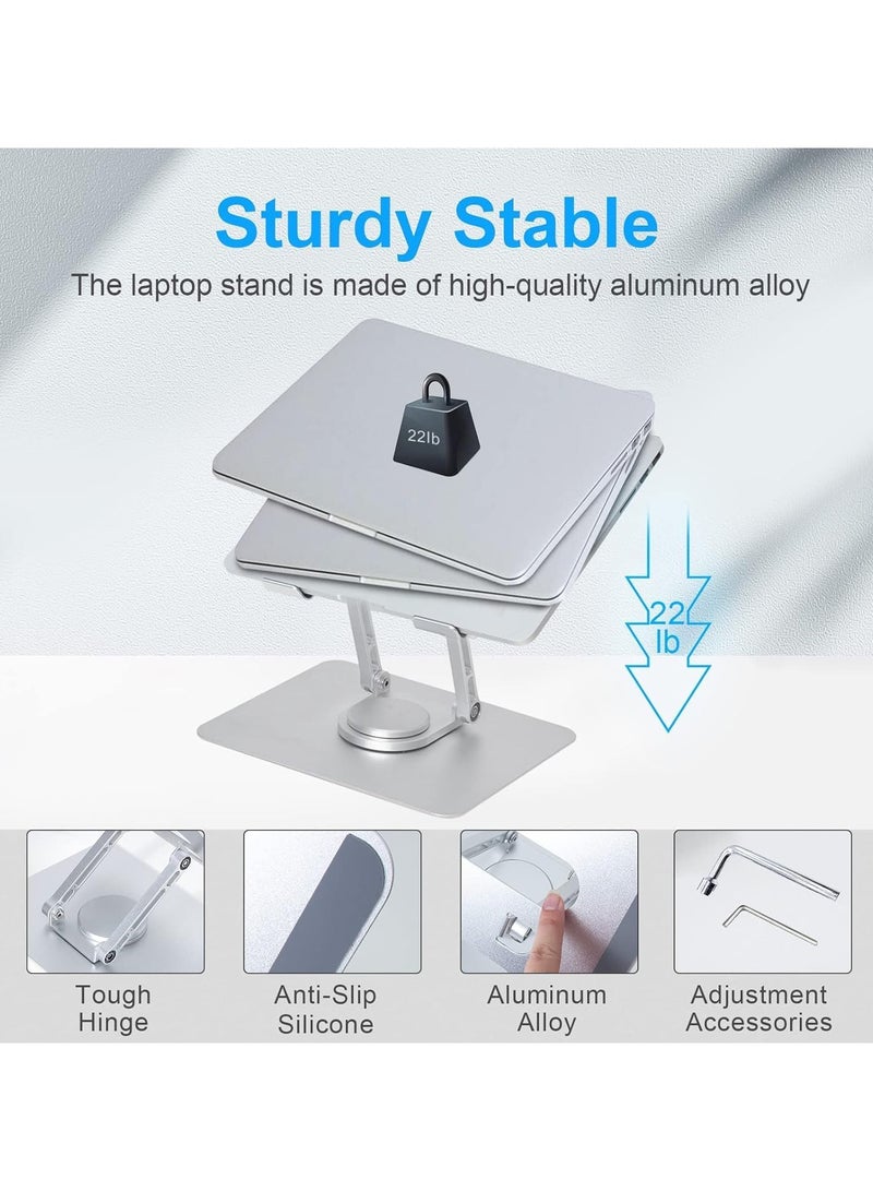 360° Rotating Foldable Laptop Stand for Desk - Portable Height Adjustable Aluminum Alloy Cooling Laptop Riser compatible with Ipad Macbook Air Dell Asus Hp Lenovo and More 10 to 17 Inch Notebook - Image 4