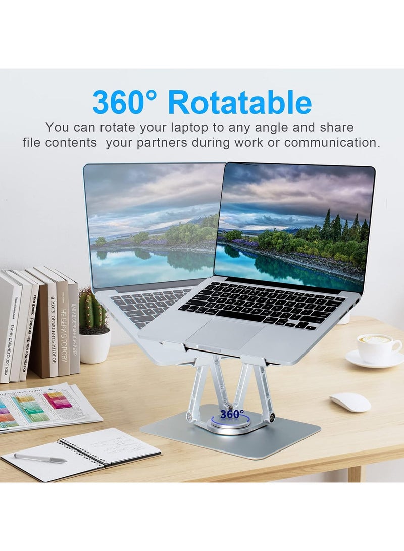 360° Rotating Foldable Laptop Stand for Desk - Portable Height Adjustable Aluminum Alloy Cooling Laptop Riser compatible with Ipad Macbook Air Dell Asus Hp Lenovo and More 10 to 17 Inch Notebook - Image 2