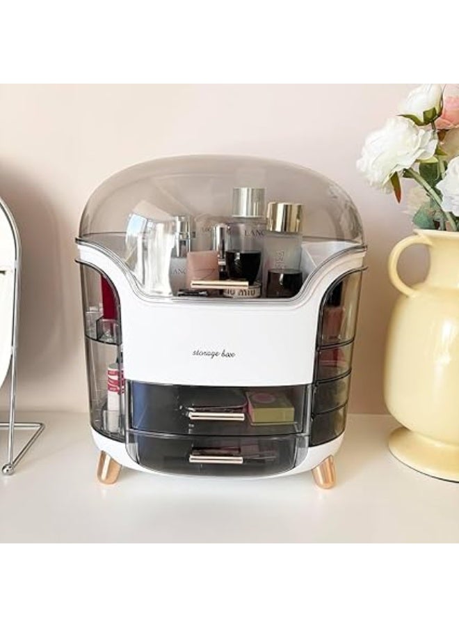صندوق تخزين ومنظم مكياج شفاف أبيض، منظم مستحضرات التجميل وأدوات المكياج، تصميم عملي وأنيق - Image 1