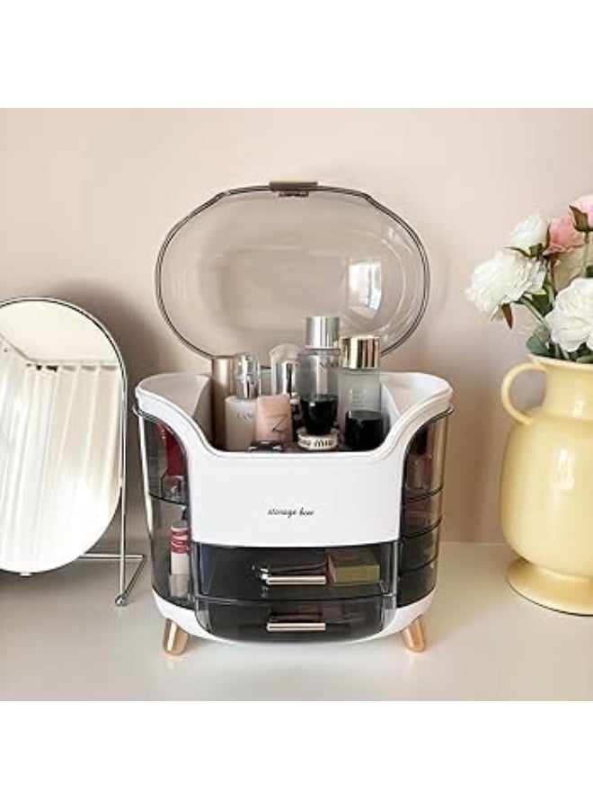 صندوق تخزين ومنظم مكياج شفاف أبيض، منظم مستحضرات التجميل وأدوات المكياج، تصميم عملي وأنيق - Image 3