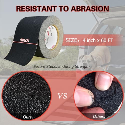 SX S&X Premium Outdoor Anti-Slip Tape - 4" x 60' Black Non-Slip Traction for Stairs, Ramps, Walkways, Boats, Weatherproof, High Traction, Long-Lasting Safety Solution - Image 2