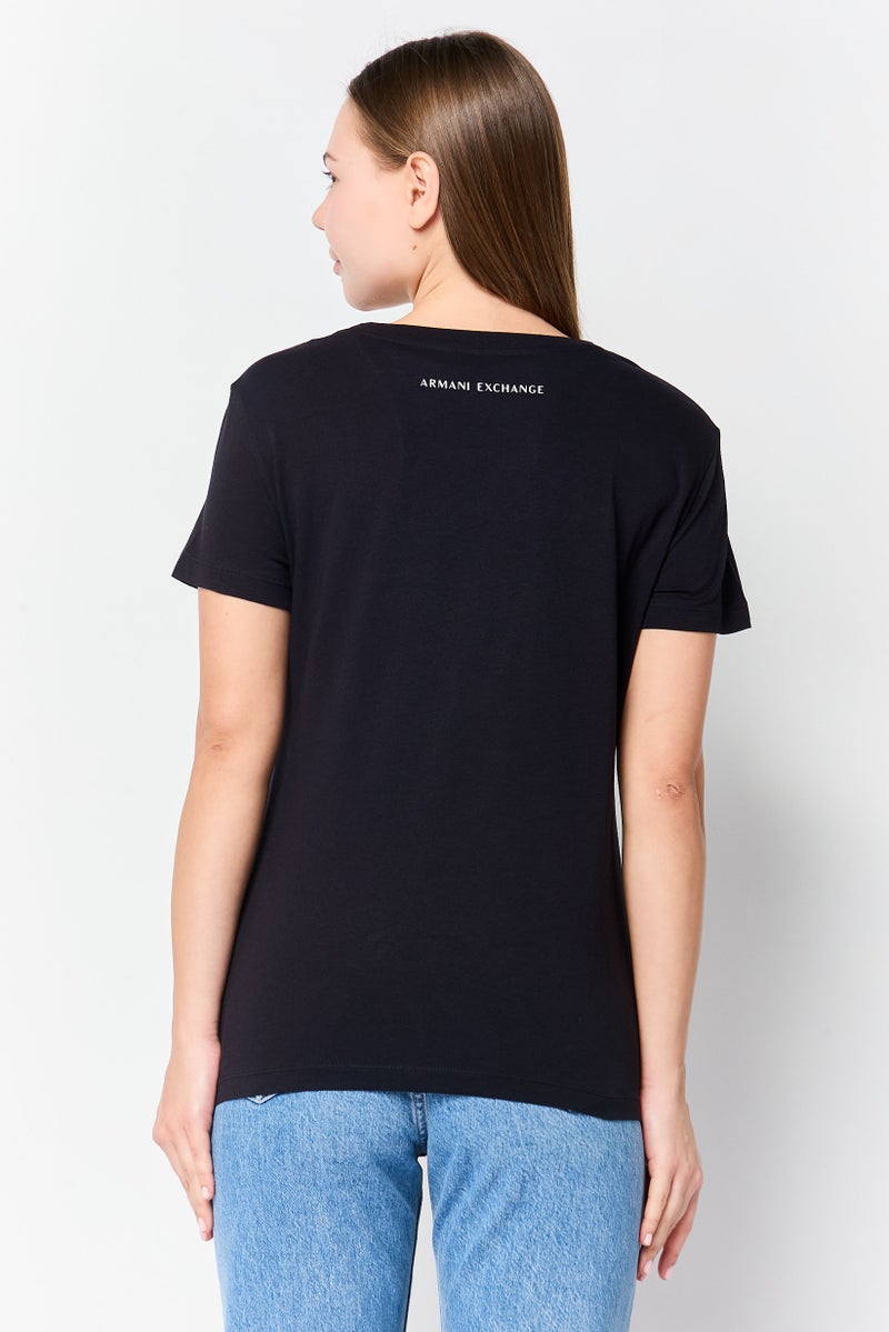armani AX Armani Exchange Women Crew Neck Short Sleeve Graphic Print T-Shirt, Black - Image 2