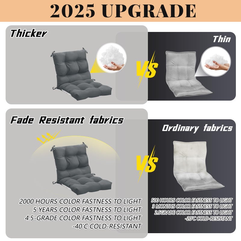 Marsui 4 Pcs Outdoor Indoor High Back Chair Cushions Patio Furniture Tufted Pillow with Ties Water-Resistant Replacement Outdoor Rocking Chair Cushions, 42 x 21 Inches (Dark Gray,Solid Color) - Image 2