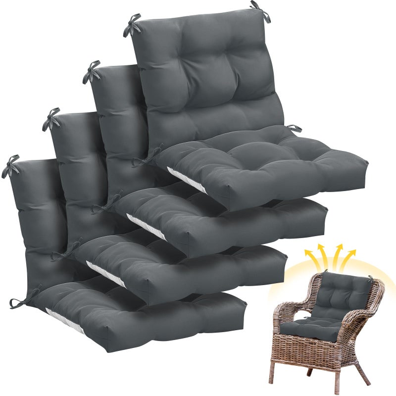 Marsui 4 Pcs Outdoor Indoor High Back Chair Cushions Patio Furniture Tufted Pillow with Ties Water-Resistant Replacement Outdoor Rocking Chair Cushions, 42 x 21 Inches (Dark Gray,Solid Color) - Image 1