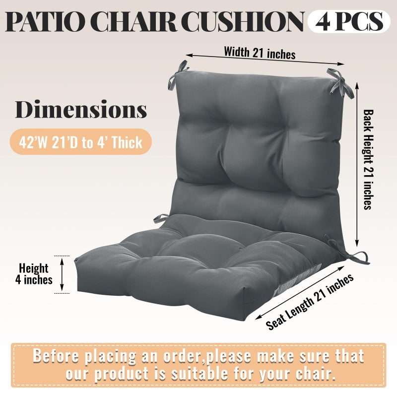 Marsui 4 Pcs Outdoor Indoor High Back Chair Cushions Patio Furniture Tufted Pillow with Ties Water-Resistant Replacement Outdoor Rocking Chair Cushions, 42 x 21 Inches (Dark Gray,Solid Color) - Image 3