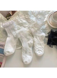 Generic Elegant White Lace Bow Socks, Sweet Lolita Mid-Calf Summer Thin Socks white bow  - Image 3
