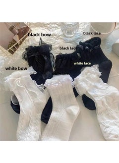 Generic Elegant White Lace Bow Socks, Sweet Lolita Mid-Calf Summer Thin Socks white bow  - Image 1