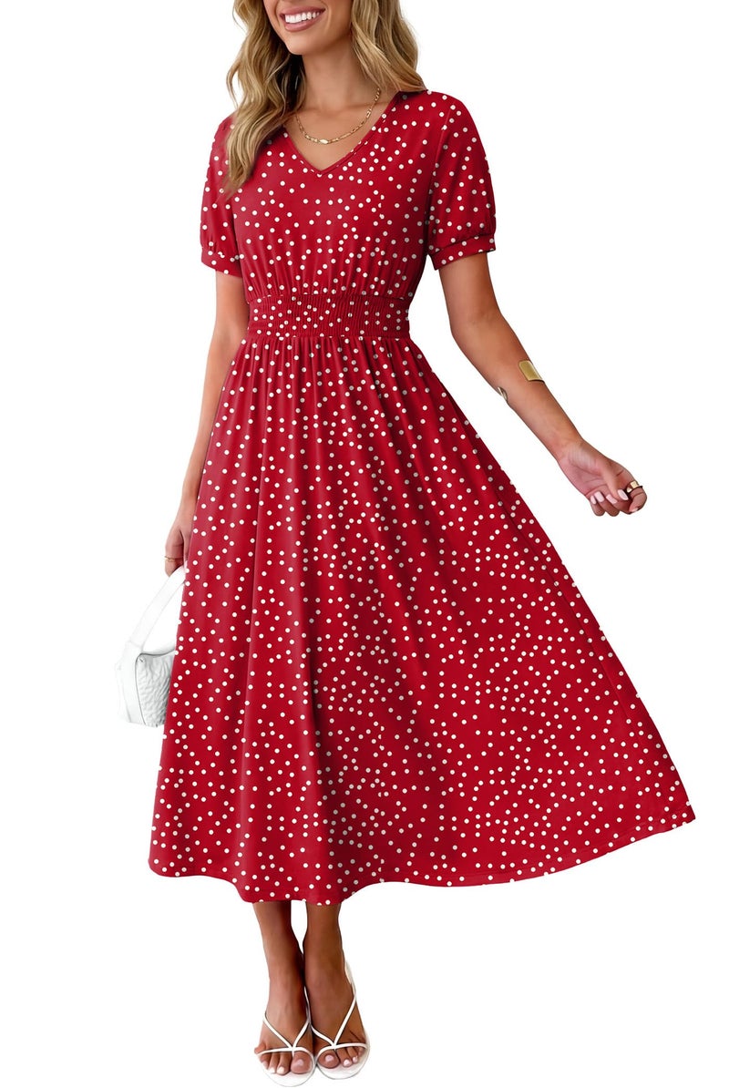 OFEEFAN Red Polka Dot Maxi Dresses for Women Ladies Summer Midi Sundresses Long Dress Spring Beach Vacation Outfits Fashion Clothing 2026 Trendy Resort Wear A Line Flowy L - Image 2