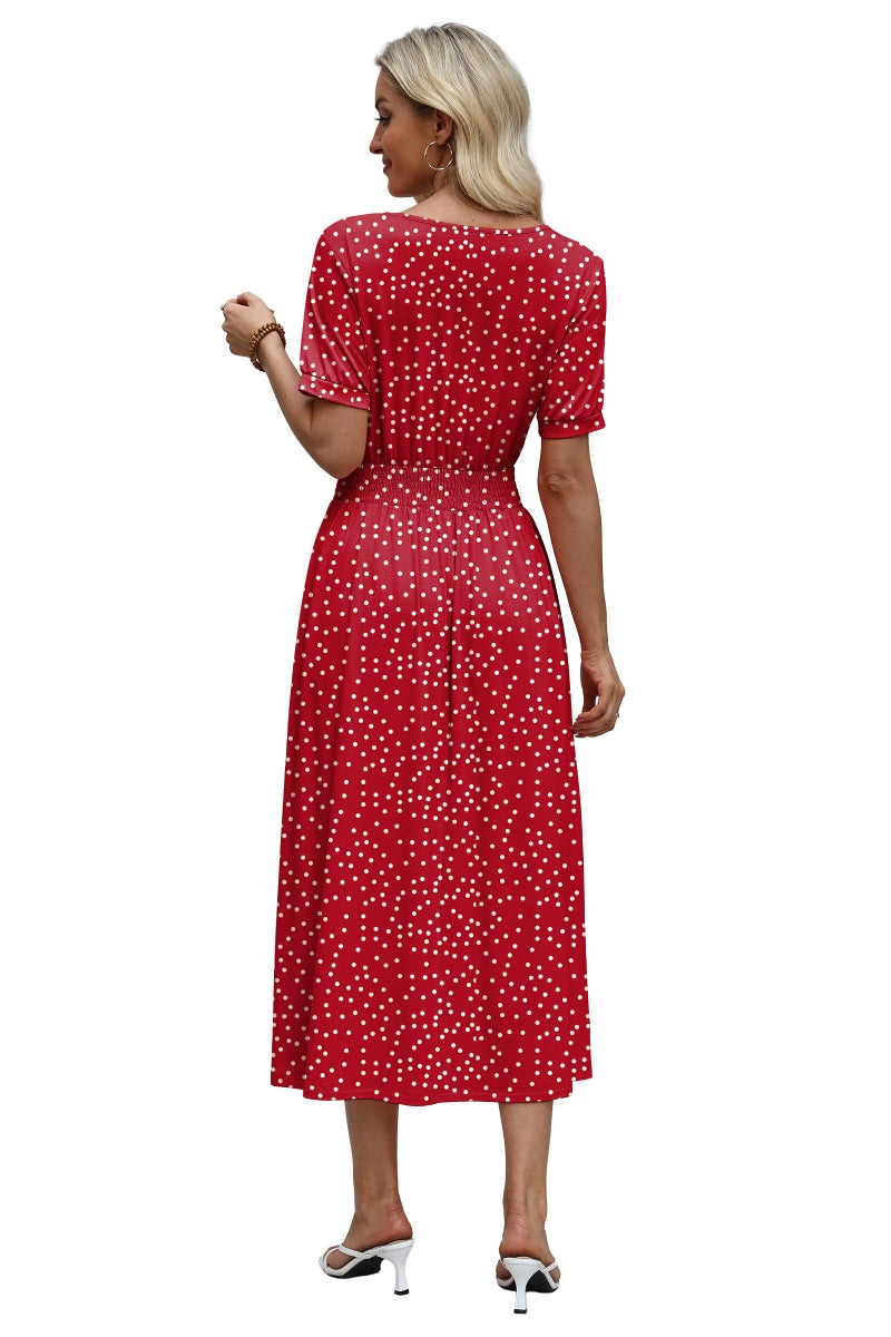 OFEEFAN Red Polka Dot Maxi Dresses for Women Ladies Summer Midi Sundresses Long Dress Spring Beach Vacation Outfits Fashion Clothing 2026 Trendy Resort Wear A Line Flowy L - Image 5
