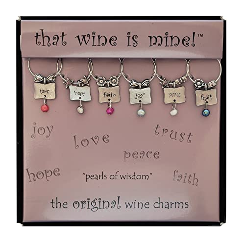 Wine Things Pearls of Wisdom Wine Charms, Zinc Alloy Wine Glass Tags for Stem Glasses, Drink Markers Identifiers for Parties, Tastings, and Entertaining, Multicolor, Set of 6 - Image 1