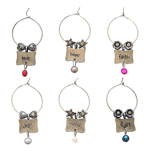 Wine Things Pearls of Wisdom Wine Charms, Zinc Alloy Wine Glass Tags for Stem Glasses, Drink Markers Identifiers for Parties, Tastings, and Entertaining, Multicolor, Set of 6 - Image 3