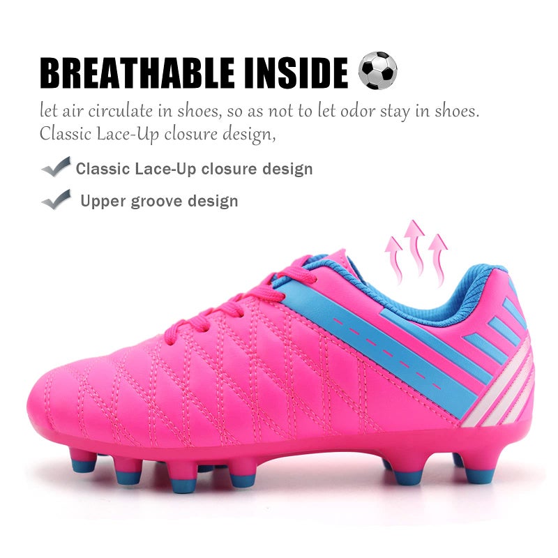 brooman Kids Athletic Soccer Cleats Boys Girls Outdoor Firm Ground Football Shoes (11,Pink) - Image 4