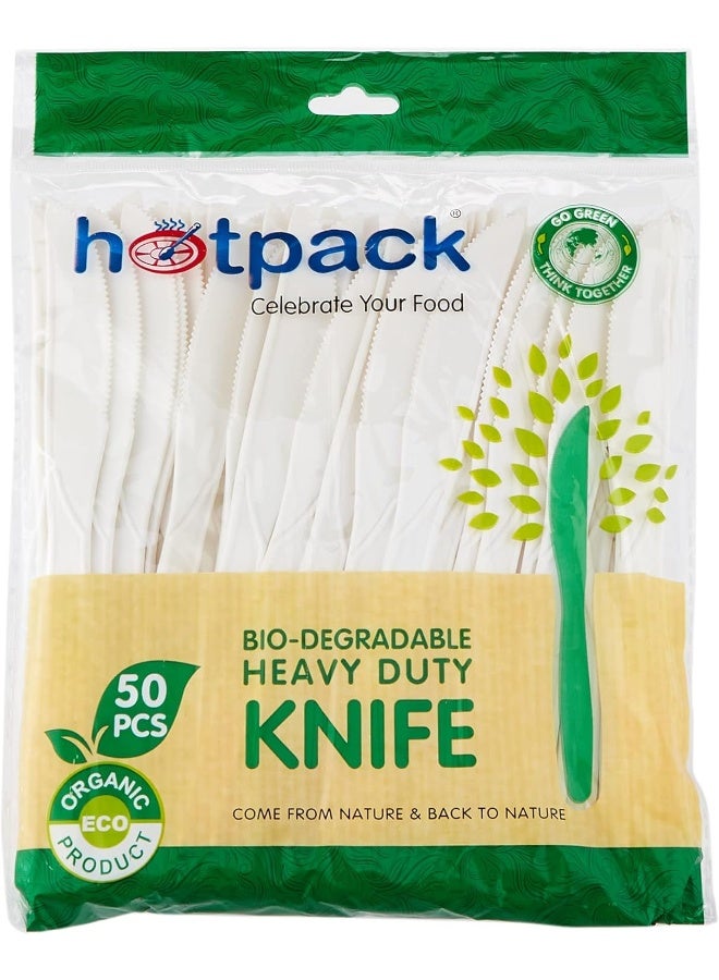 Hotpack ملاعق وسكاكين ثقيلة الاستخدام من هوتباك قابلة للتحلل الحيوي وصديقة للبيئة عدد 50 قطعة  - Image 1