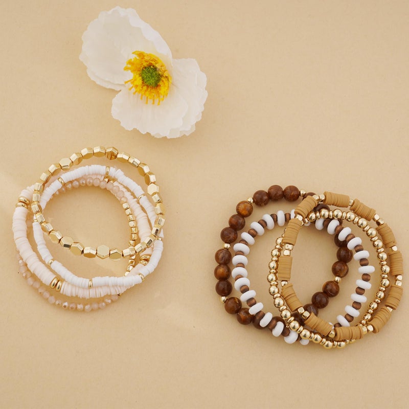 GOOJIDS Surfer Heishi Clay Bead Bracelets for Women Bohemian Stackable Gold Plated Beaded Stretch Bracelets Elastic Layering Friendship Brown Bracelets Set Boho Jewelry - Image 3