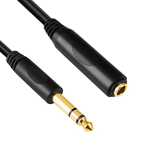 Devinal 6.35mm 1/4" inch TRS Plug Male to 1/4 Female Headphone Guitar Extension Cable Cord, Gold Plated Audio Cable Stereo Extender, 6 feet (1.8 M) - Image 1