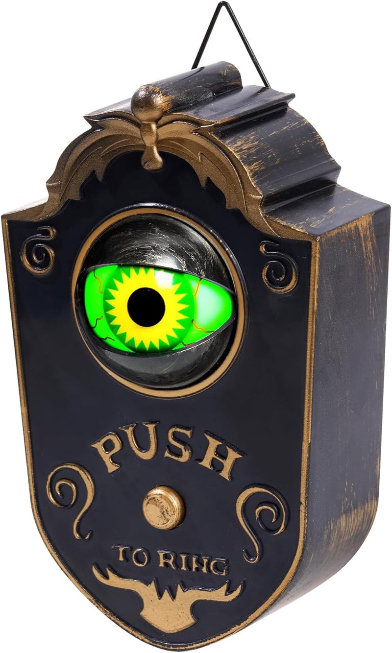 Fengek Halloween Doorbell, Animated Eyeball Haunted Doorbell Halloween Decoration with Spooky Sounds, Trick or Treat Event for Halloween Party House Decor, Black - Image 1