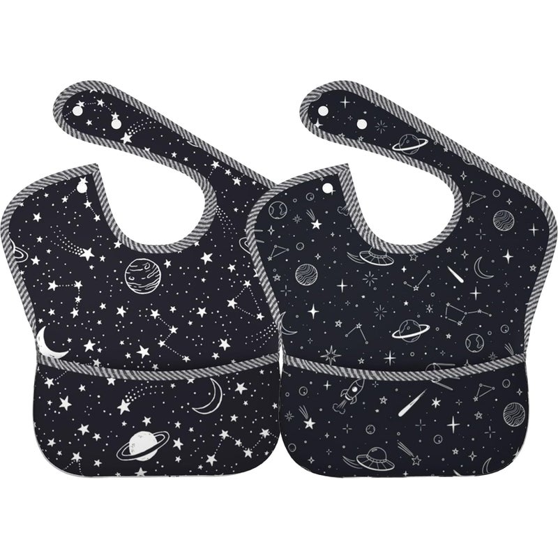 Qwalnely Space Bibs Baby Stuff 2Packs for 6-24 Months Waterproof Washable Fabric (Space) - Image 1