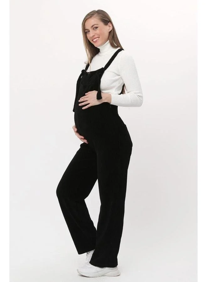 LuvmaBelly MYRA6111 - Black Velvet Maternity Overalls.