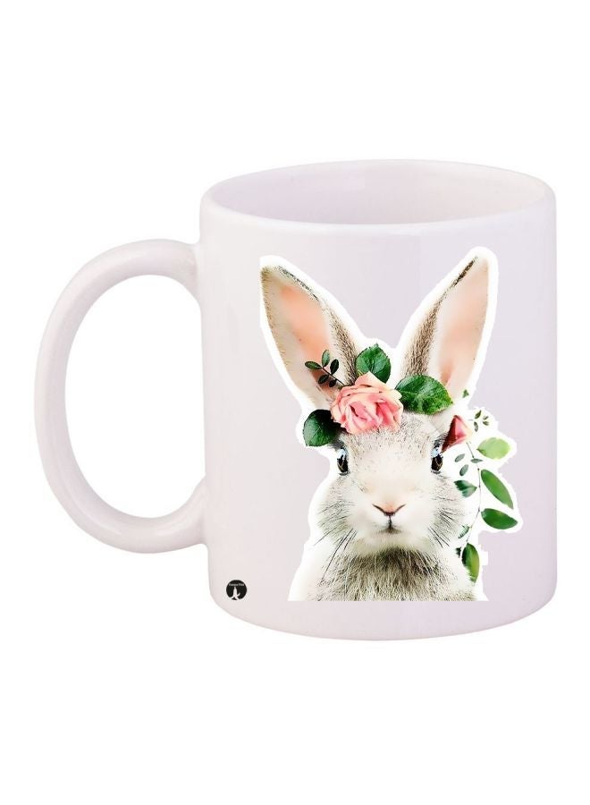 RYN Rabbit Printed Coffee Mug White/Green/Pink 11ounce
