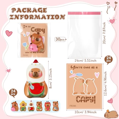 Charnoel 24 Sets Valentines Day Gift Capybara Stress Balls Bulk with Positive Support Card Squeeze Fidget for Classroom Reward Valentines Gift Exchange Capybara Party Favors Office Employee Coworker - Image 5