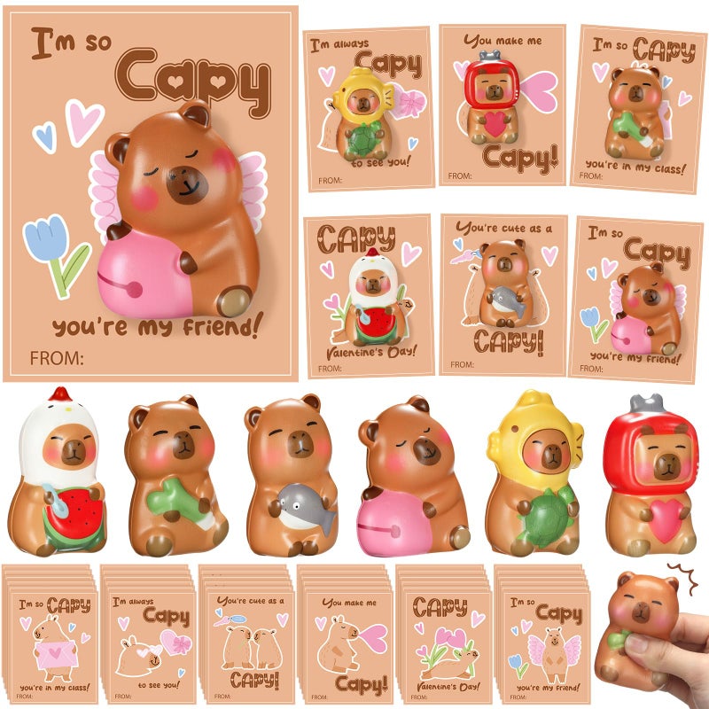 Charnoel 24 Sets Valentines Day Gift Capybara Stress Balls Bulk with Positive Support Card Squeeze Fidget for Classroom Reward Valentines Gift Exchange Capybara Party Favors Office Employee Coworker - Image 3