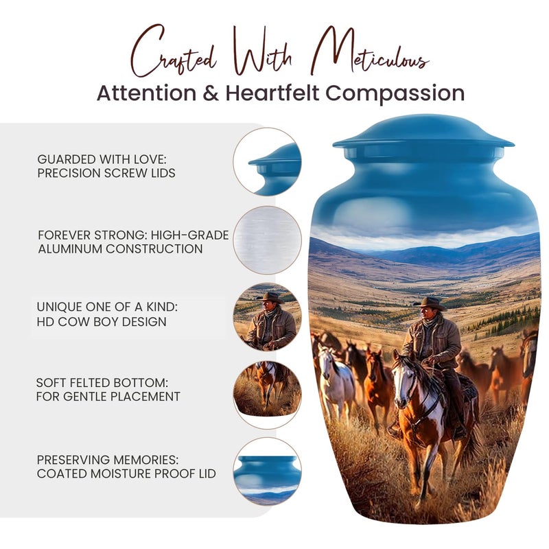 LIFAG Dallas Cowboy Urn Set of 6 with 1 Large Cremation Urn for Ashes Adult Male & Female, 4 Small Urns & 1 Pendant for Ashes | Decorative Urns for Funeral Upto 220 lbs - Image 4