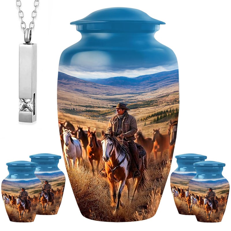 LIFAG Dallas Cowboy Urn Set of 6 with 1 Large Cremation Urn for Ashes Adult Male & Female, 4 Small Urns & 1 Pendant for Ashes | Decorative Urns for Funeral Upto 220 lbs - Image 1