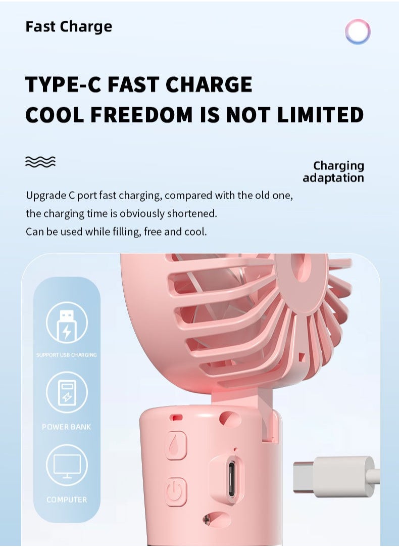 Portable Handheld Misting Fan - Multifunctional Foldable Desktop and Neck Hanging Fan for Outdoor Use(White)