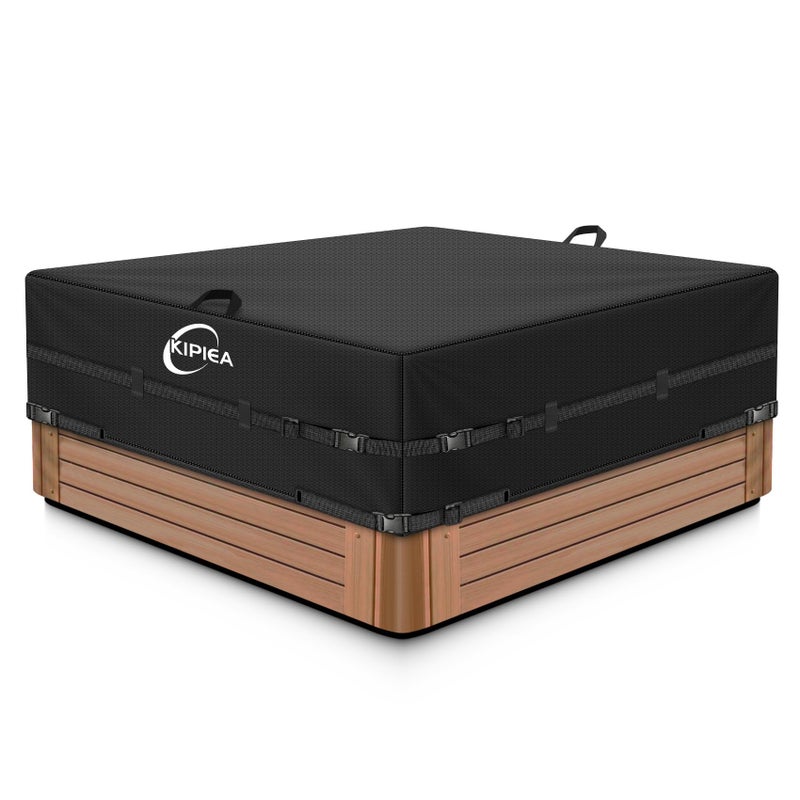 Kipiea 600D Outdoor Waterproof Square Hot Tub Cover Protector, Heavy Duty Polyester SPA Cover UV Protection Cover 85" L x 85" W x 20" H, Black - Image 1