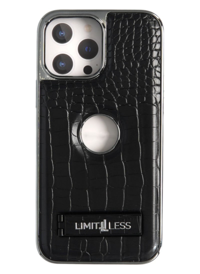 LIMITLESS Leather Case for iPhone 14 Pro, Back Protector Slim Fit, Soft Grip Luxury Leather Cover, Logo Cutouts, Anti-Scratch Full Phone Back Case with Shockproof and Fall Protection, Black  - Image 1