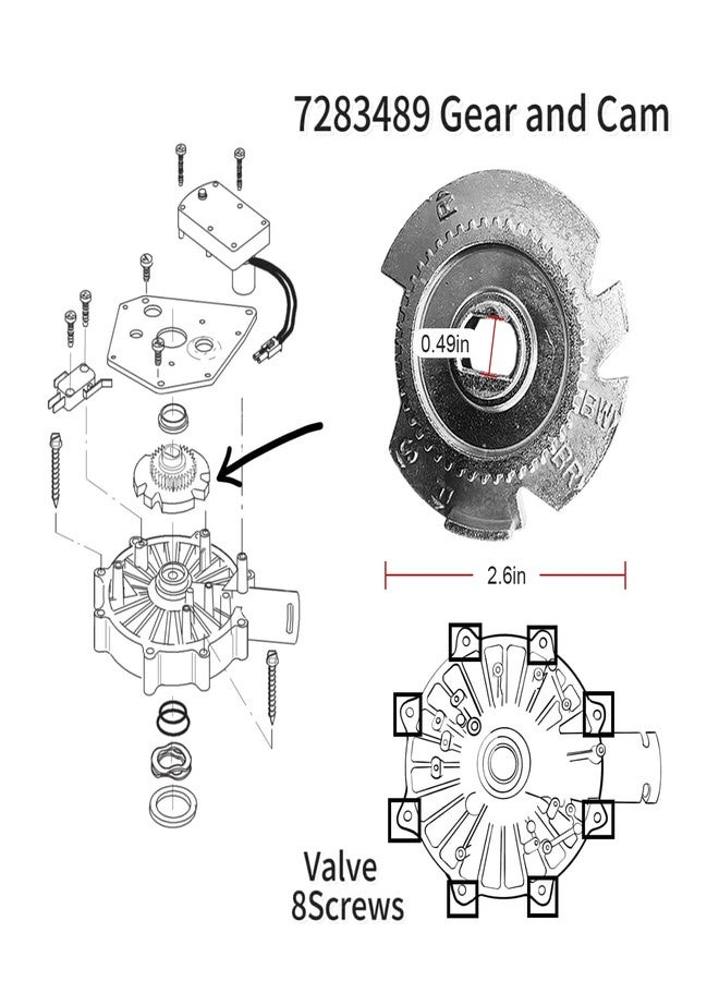 ROSARIN 7384691 7286039 Water Softener Motor with Screws, Motor and Cam for High Flow 1" systems, The Outside Diameter of the Cam is 2.6 inch - Image 4