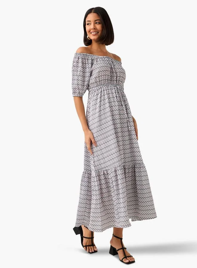 سبلاش فيڤ فستان نسائي بطبعة هندسية بكتف مكشوف ورباط