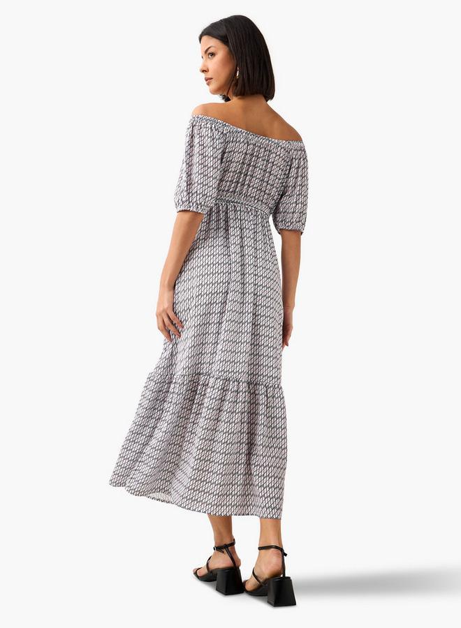 Splash FAV Cassie Geometric Print Off Shoulder Women Dress with Tie-Ups - Image 3